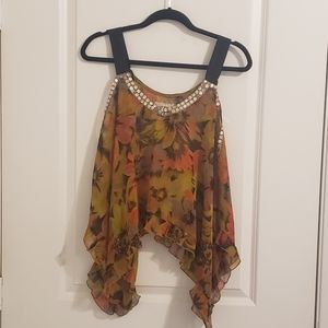 Free People One Sequin Floral Asymmetrical Tank
